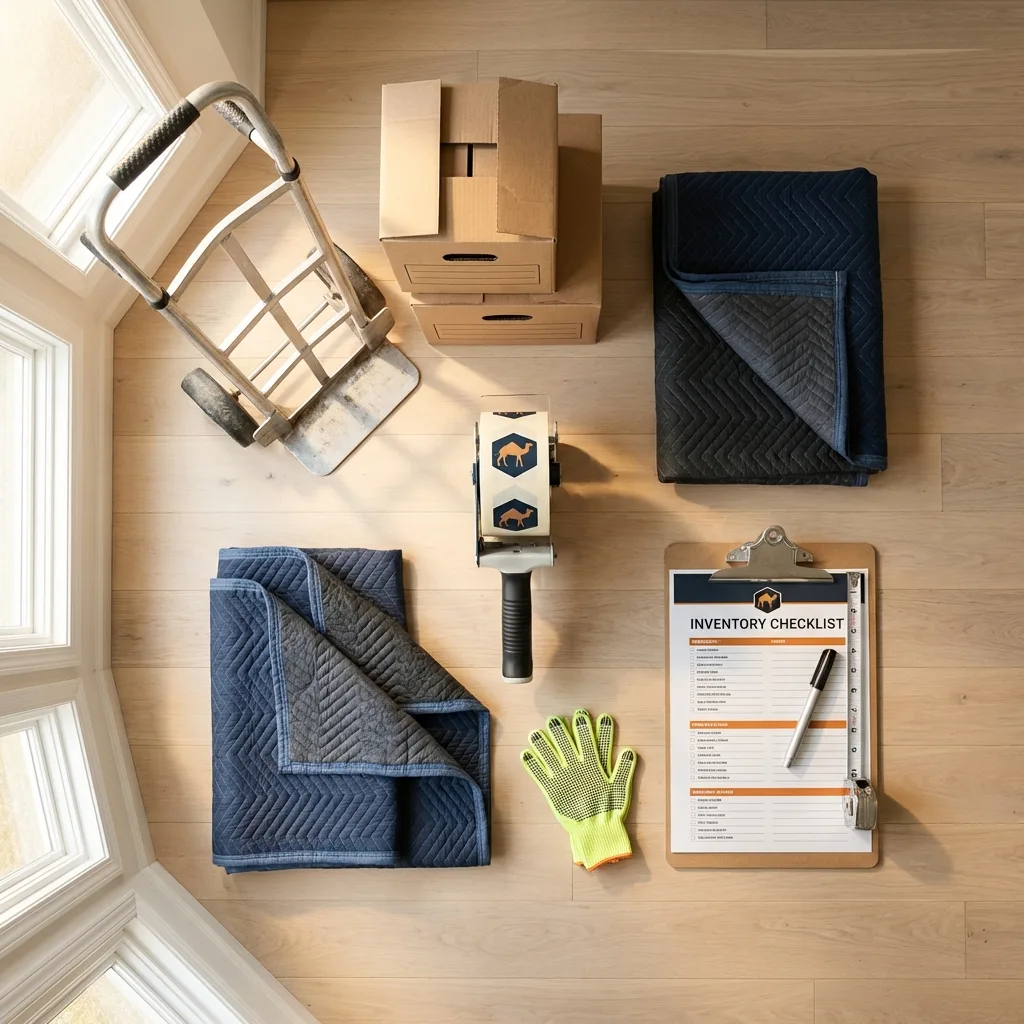 Professional moving supplies and packing materials layout for Country Club Hills residential relocations